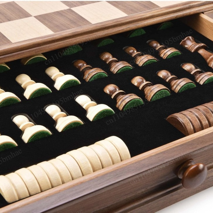 Chess Set Wooden - Zestaw do szachów i warcabów z