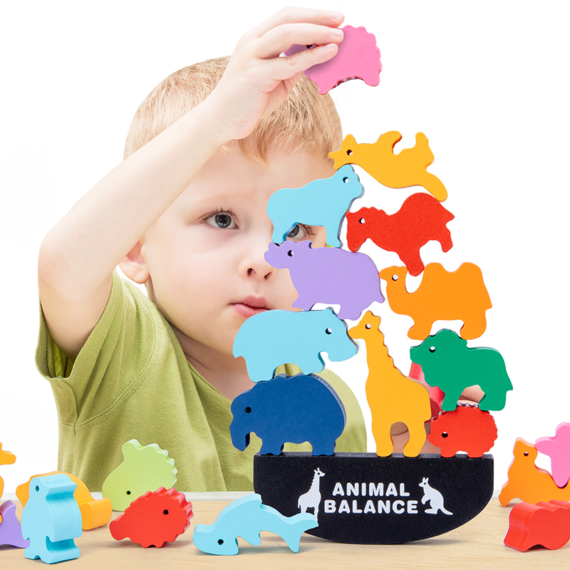 Board Game Education - Montessori Drewniane Klocki Balansujące Zwierzęta Gra